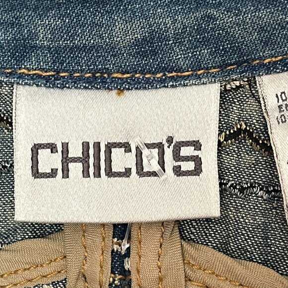 CHICO'S Denim Gold All Over Embroidered Sequinned Button Down Show Shirt Size M - Picture 10 of 10